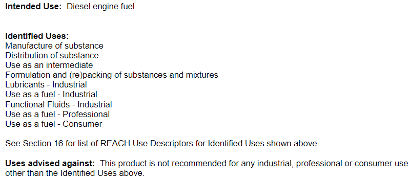 Relevant identified uses diagram